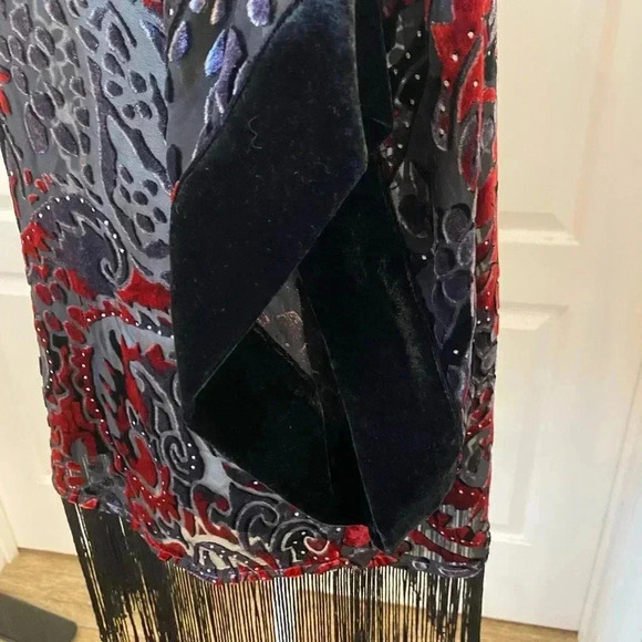 Chicos Travelers Velvet Fringe Burnout Kimono Style Jacket Size S/M Fringe Open - Picture 8 of 8